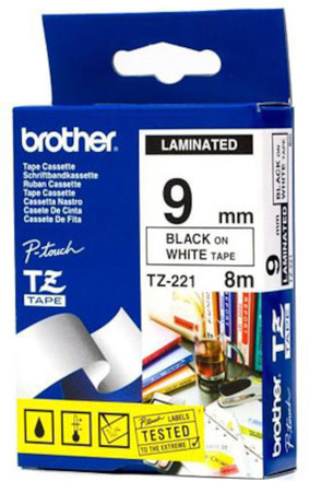 Brother TZe-tape 9 mm Svart/hvit