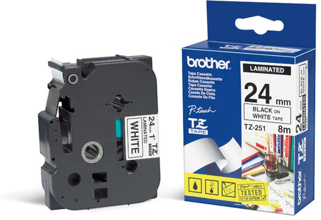 Brother TZe-tape 24 mm svart på hvitt T:Svart/B:Hvit