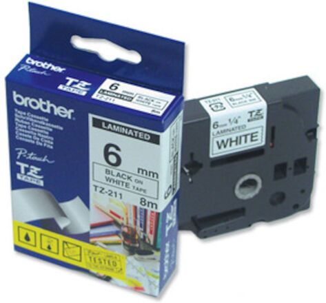 Brother TZe-tape 6 mm svart på hvitt