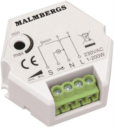 Malmbergs Boksdimmer for lavvoltshalogenpærer og LED-pærer, 1-200 W