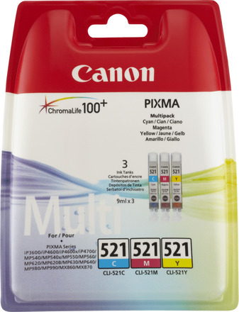 Canon CLI-521 Blekkpatroner, 3-pakning