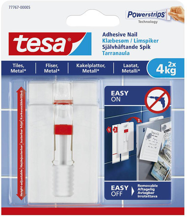 Tesa Justerbar limspiker for kakkel og metall 4 kg 2-pk.
