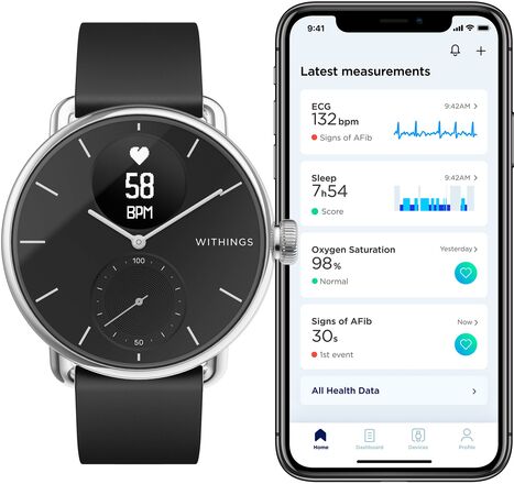 Withings Scanwatch Smartklokke med klassisk urtavle 38 mm Svart