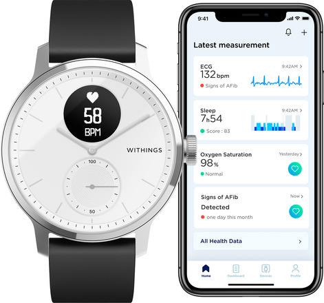 Withings Scanwatch Smartklokke med klassisk urtavle 42 mm Hvit