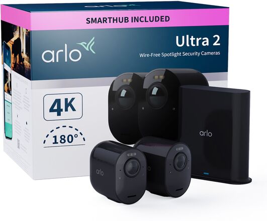 Arlo Ultra 2 Spotlight Trådløs Overvåkingskamera 2-pk. Svart