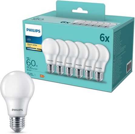 Philips LED-lampa E27 806 lm 6-pack