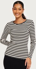 Selected Femme - Langærmede toppe - Black W Snow White Stripes - Slfanna Ls Crew Neck Tee Str Noos - Toppe & t-shirts - long-sleeved tops