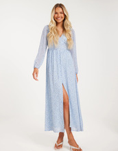 Only - Långärmade klänningar - Cashmere Blue Alva Leaf - Onlamanda L/S Long Dress Cs Ptm - Klänningar - Long dresses
