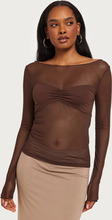 Nelly - Langærmede toppe - Brun - Mesh Bustier Top - Toppe & t-shirts - long-sleeved tops