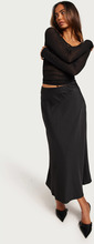 Selected Femme - Midinederdele - Black - Slflena Hw Midi Skirt Noos - Nederdele