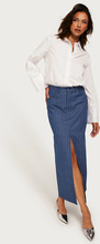 Pieces - Denimnederdele - Medium Blue Denim White - Pcamilda Hw Long Skirt D2D - Nederdele