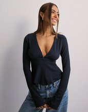 Nelly - Langærmede toppe - Navy - Cute Tie Top - Toppe & t-shirts - long-sleeved tops