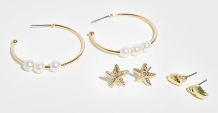Pieces - Örhängen - Gold Colour Multi - Pcalise a 3-Pack Earrings Sww - Smycken - Earrings
