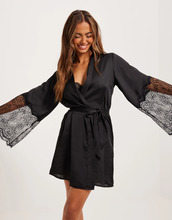 Hunkemöller - Morgonrockar - Black - Kimono Satin Lace - Nattkläder - Robes