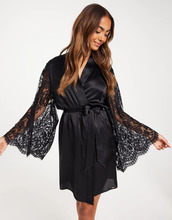 Hunkemöller - Morgonrockar - Black - Kimono Silk Lace Sleeve - Nattkläder - Robes