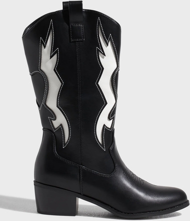 Pieces - Cowboy boots - Black White Contrast - Pcdre Cowboy Long Boot - Boots & Støvler