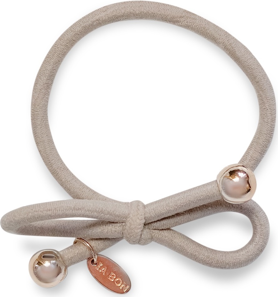 Ia Bon Hair Tie With Gold Bead Taupe