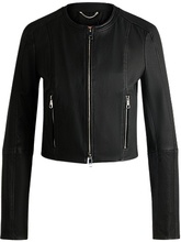 Collarless leather jacket in a slim fit