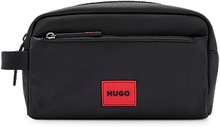 Structured-material washbag with red logo label