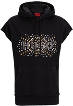 Sleeveless cotton hoodie with stud-effect artwork
