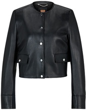 Slim-fit collarless jacket in soft leather
