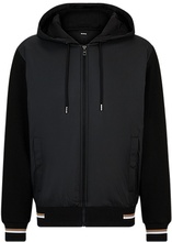 Mixed-material zip-up hoodie with signature-stripe trims
