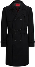 Water-repellent trench coat with buckled belt