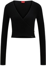 Wrap-effect crepe sweater with cut-out detail