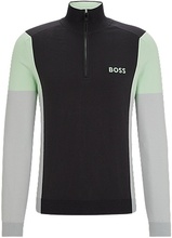 Cotton-blend zip-neck sweater with embroidered logos