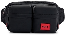 Structured-material belt bag with red logo label