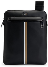 Faux-leather envelope bag with signature stripe