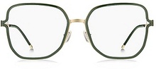 Green optical frames with forked temples and branded chain
