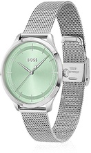 Green-dial watch with mesh bracelet
