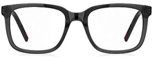 Black-acetate optical frames with red logos