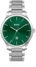 Green-dial watch with silver-tone link bracelet