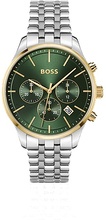 Multi-link-bracelet chronograph watch with green dial