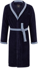 Navy cotton-velvet dressing gown with embroidered logo