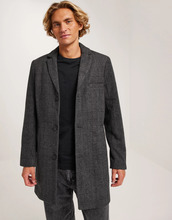 Only & Sons Onsjaylon Check Wool Coat Otw Frakker Black Grey Pinstripe Check