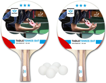 Set van 2x tafeltennis batjes 3 sterren + 18x tafeltennis/ping pong balletjes wit 4 cm