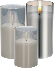 Set van 3x luxe led kaarsen in grijs glas 10-12.5-15 cm met timer