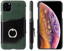 FIERRE SHANN Oil Wax Leather Coated PC Casing with Kickstand for iPhone 11 Pro Max (2019)