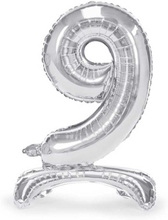 Stående sifferballong nr 9 i silver, 70 cm