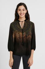 Bedrukte blouse met 3/4-mouwen - BLACK - XL