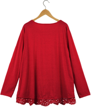 Neue Mode Frauen Casual T-Shirt Rundhals Langarm Crochet Spitze Splice Unregelmäßige Hem Top T