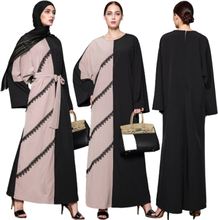 Frauen Muslimische Spitze Kleid Langarm Spleißen Gehäkelte Spitze Reißverschluss Zurück Lange Lose Minddle Osten Abaya Robe