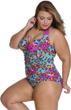 New Sexy Frauen-Blumen-Leopard Plus Size Monokini Halter-Riegel-Bügel Nicht-Bügel-Padded Badeanzug-Badeanzug Blau / Rose
