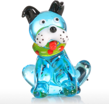 Tooarts Blue Squatting Dog Geschenk Glas Ornament Tierfigur Handblown Home Decor