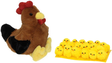 Pluche bruine kippen/hanen knuffel van 25 cm met 18x stuks mini kuikentjes 3 cm