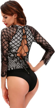 New Sexy Frauen-Overall Lace Rollkragen schnüren sich oben Rückseite Reißverschluss-Knopf Sexy Verein Bodysuit Schwarz