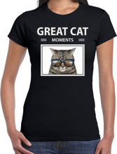 Grijze katten t-shirt met dieren foto great cat moments zwart voor dames